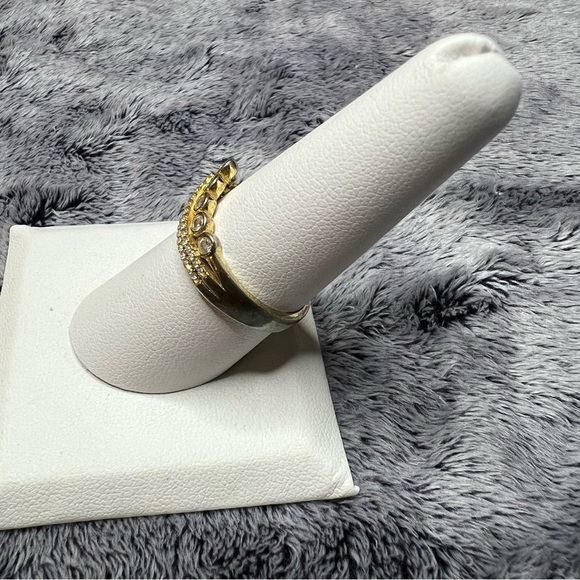 Gold Plated Sterling Silver Chevron Ring w/ Rhinestones - Picture 2 of 8